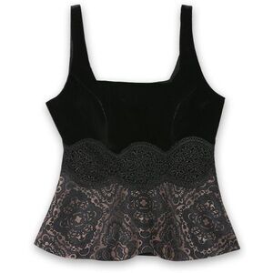 Elegant Bebe vintage black velvet and lace sleeveless peplum top size 10 NWOT‎